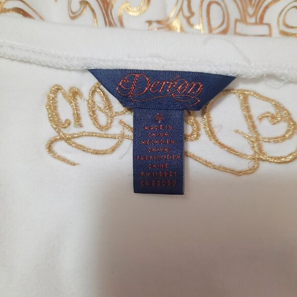 Y2K Dereon Beyonce Babydoll T shirt Top Size S V Neck Off White Fleur de Lis - Picture 7 of 7